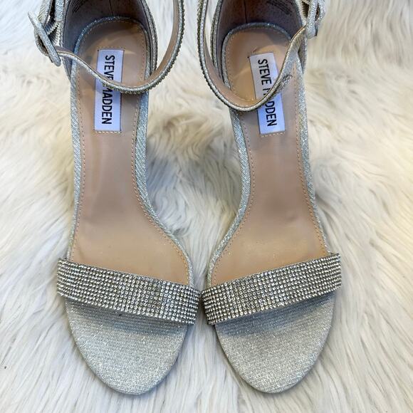 Steve Madden Masquerade Heels Sparkle Crystal Rhinestone Stiletto Sandals Silver - Picture 7 of 12